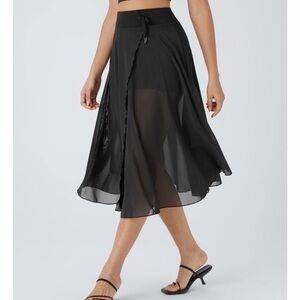 NWT Halara Black Sheer Midi Skirt - Elegant Flowy Women's Skirt